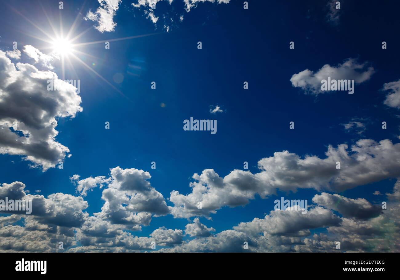 blue sky background with tiny clouds. panorama Stock Photo - Alamy