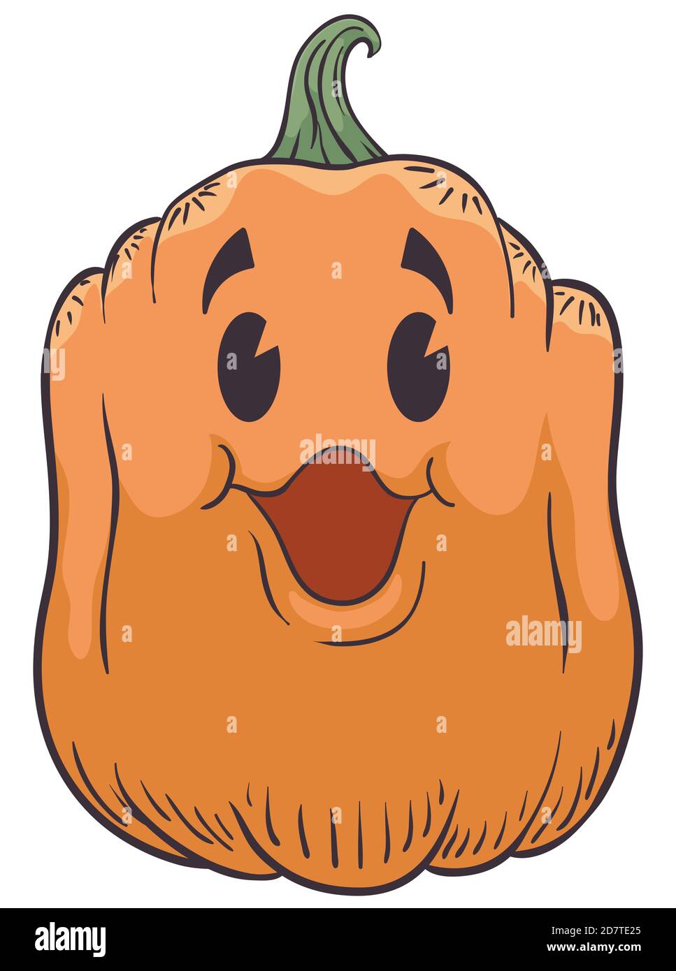 Tall pumpkin taking breath preparing for a special season of Halloween in outlines and retro style. Stock Vector