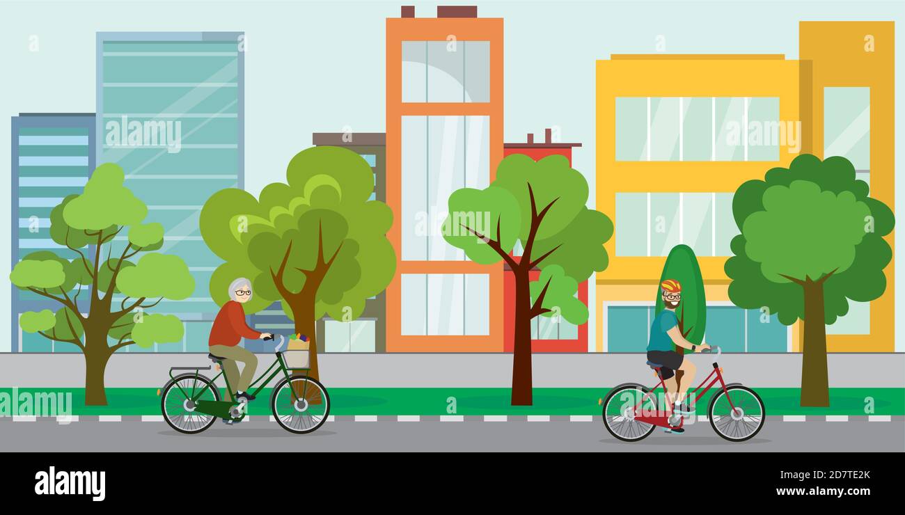 Cyclists on the city street,eco urban life concept, Stock Vector