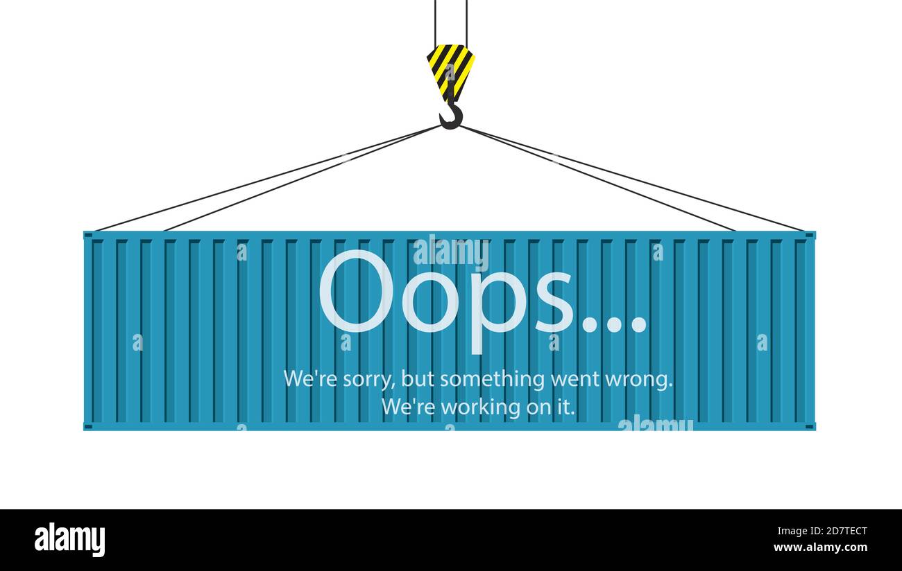 Blue cargo container hanging on a crane hook Stock Vector