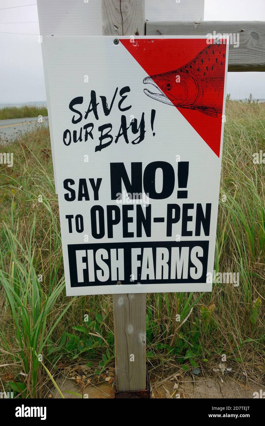 Open pen fish farming protest sign Stock Photo