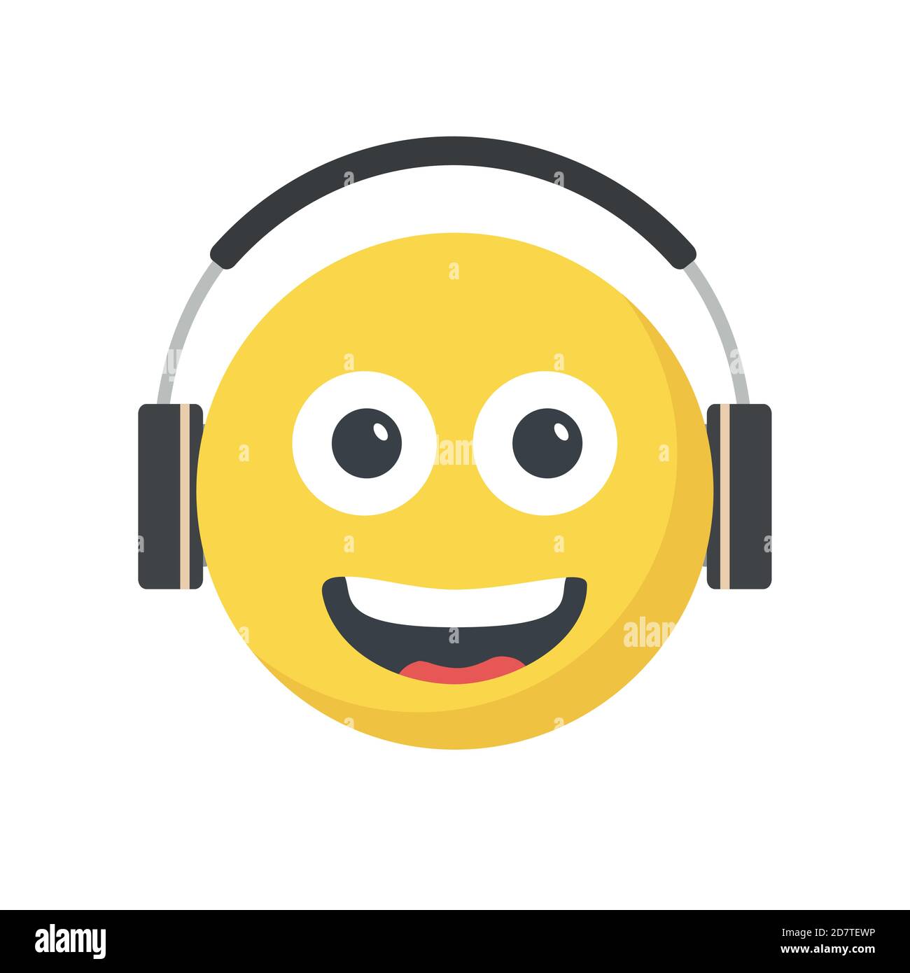 Smiling face emoji with large Ear Headphones, Stock Vector
