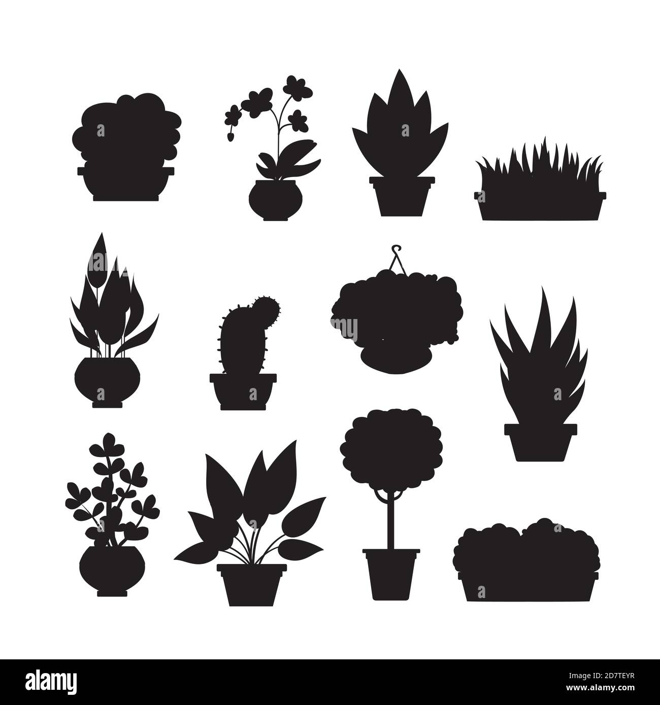 house plants silhouettes,isolated on white background, Stock Vector