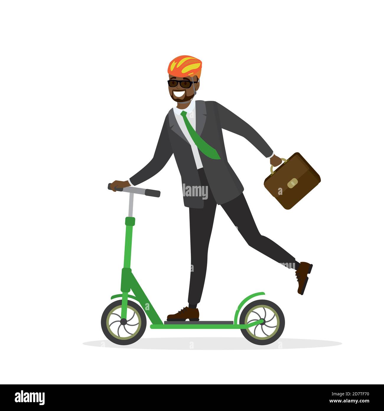 African american Business man riding on kick scooter to work. Stock Vector