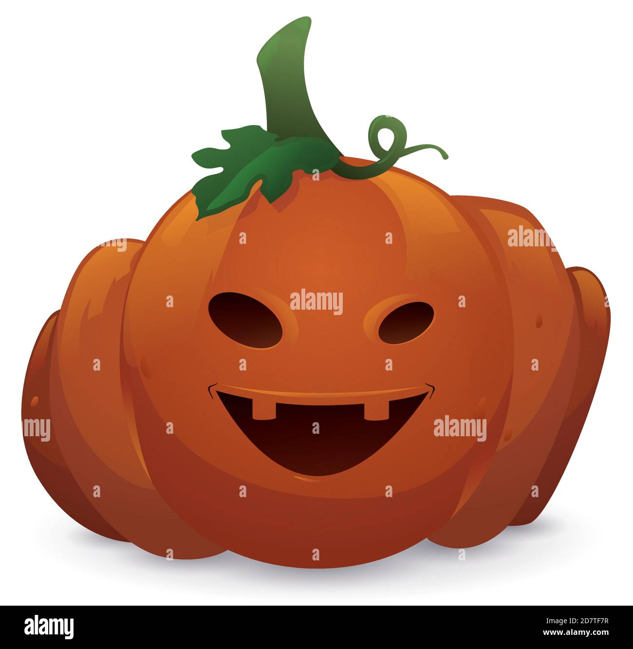 Isolated pumpkin with leaf, tendril and stem and smiling carved face ready for Halloween Stock ...