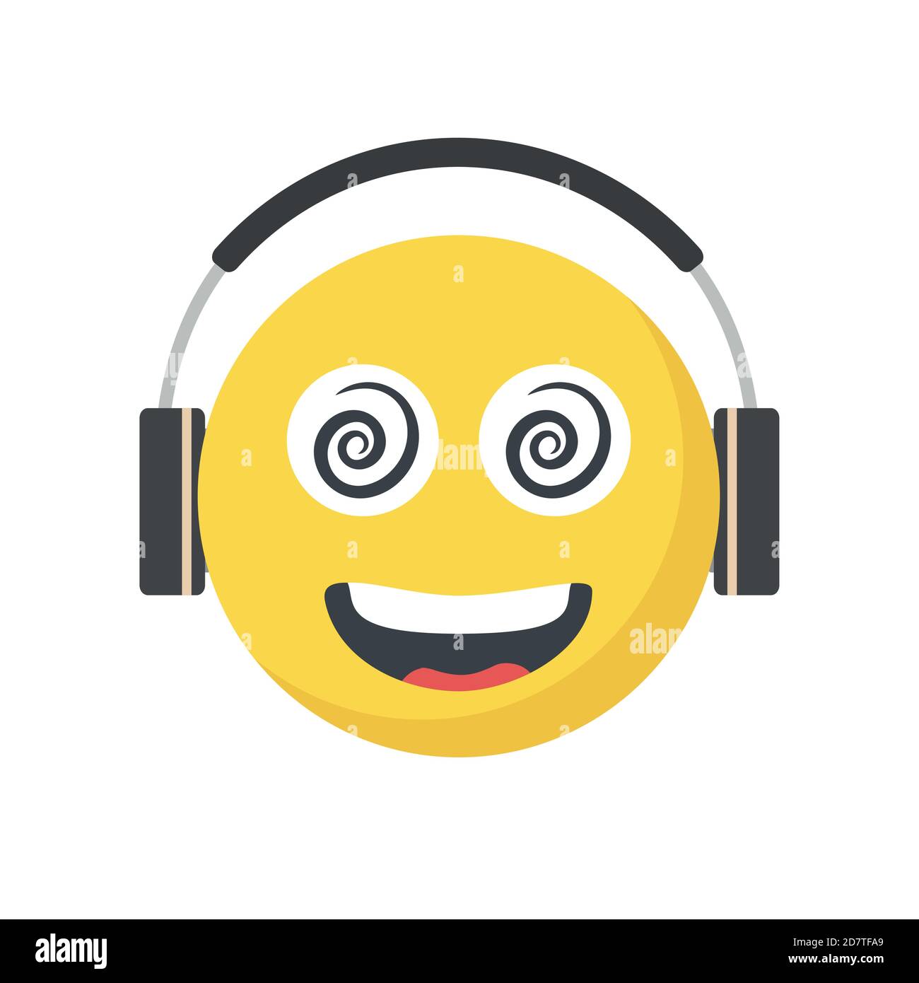 Smiling face emoji with large Ear Headphones, Stock Vector