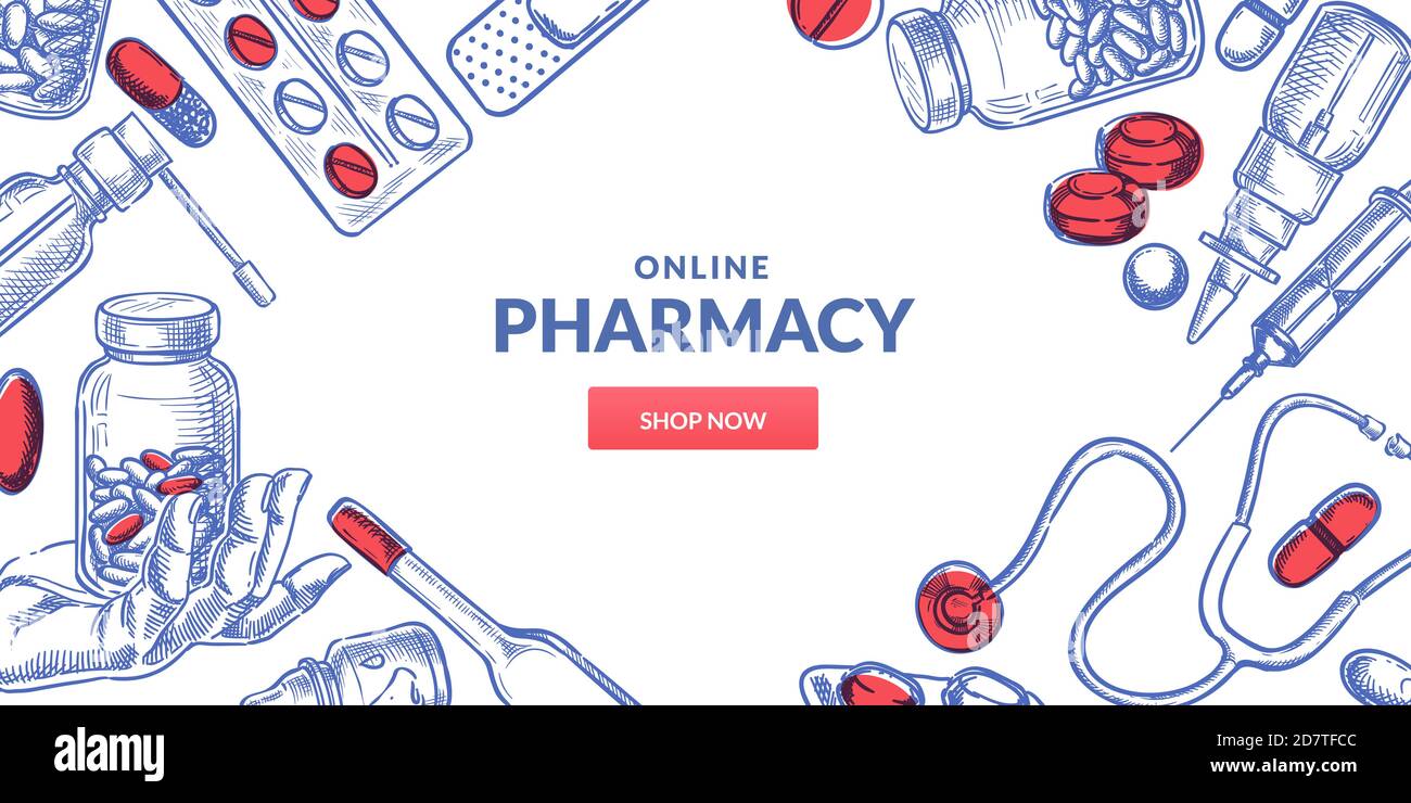 Medicine and pharmacy abstract frame background. Drugstore poster or