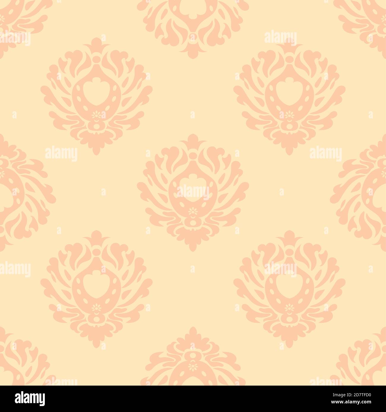 Vector illustration. Damask seamless pattern of flowers. Pastel brown pattern on a beige background. Baroque classicism. Stock Vector