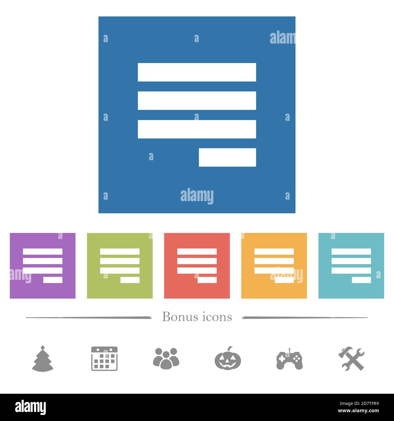 Text align justify last row right flat white icons in square ...