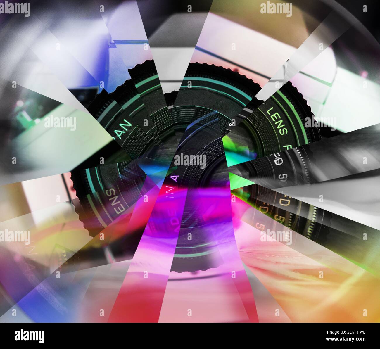 A "shattered" lens, multicolored. Stock Photo