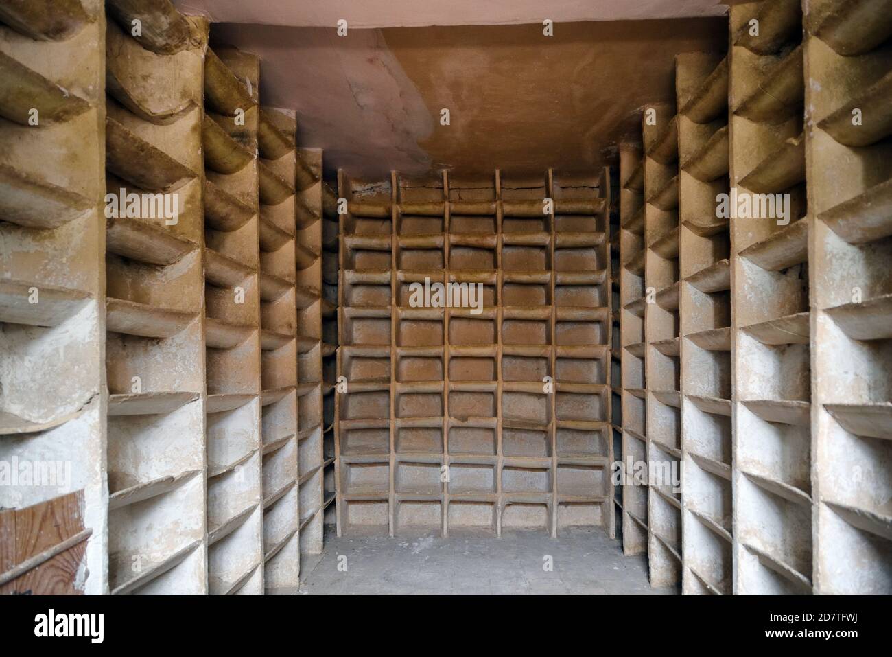 Interior of Concrete Dovecote with 150 Cement Pigeonholes offering Nesting Boxes to Pigeons or Doves at Saint-André-les-Alpes France Stock Photo