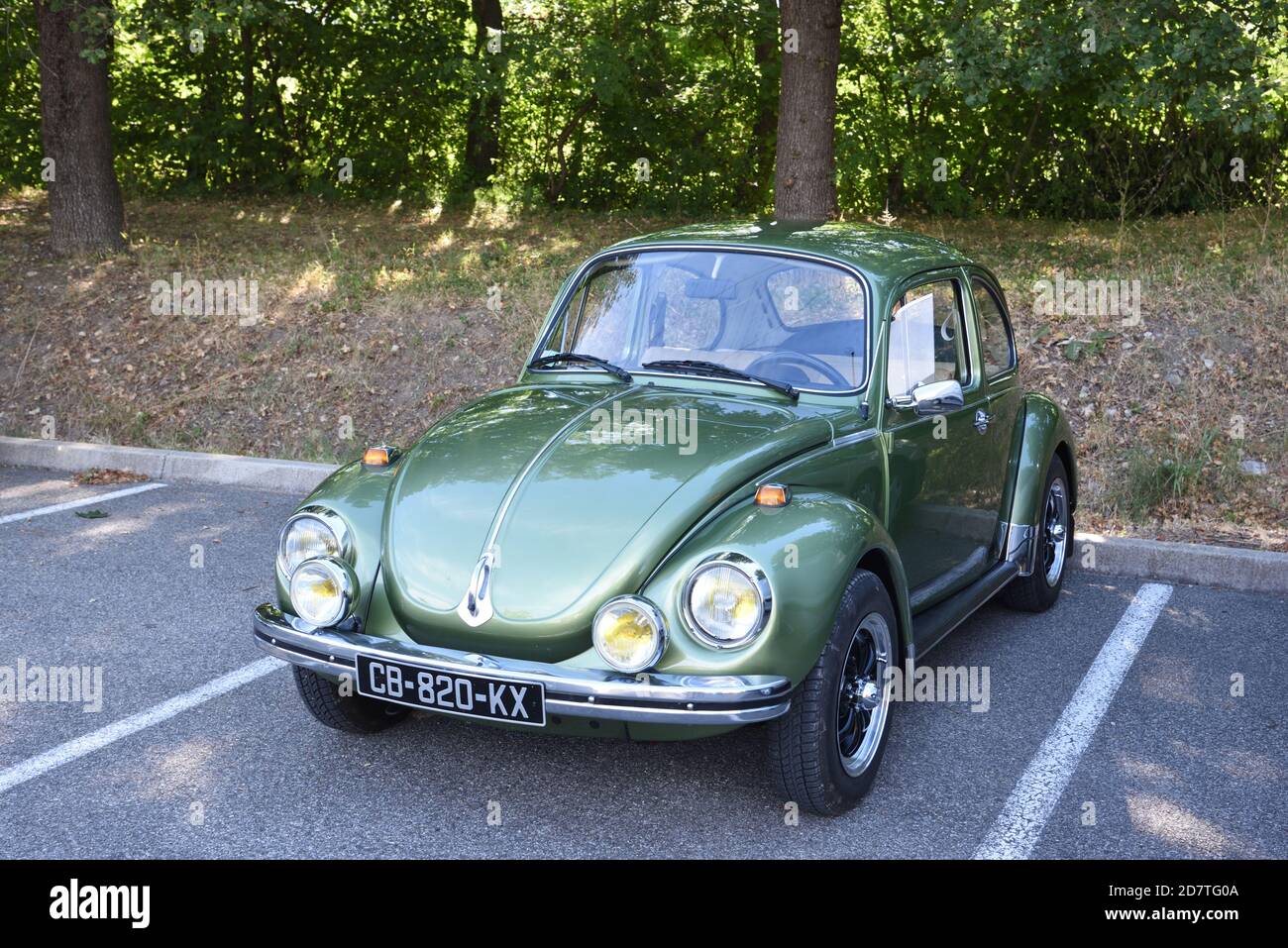 Veteran or Vintage Green Volkswagon Beetle Car or Automobile or Volkswagon Type 1 Stock Photo