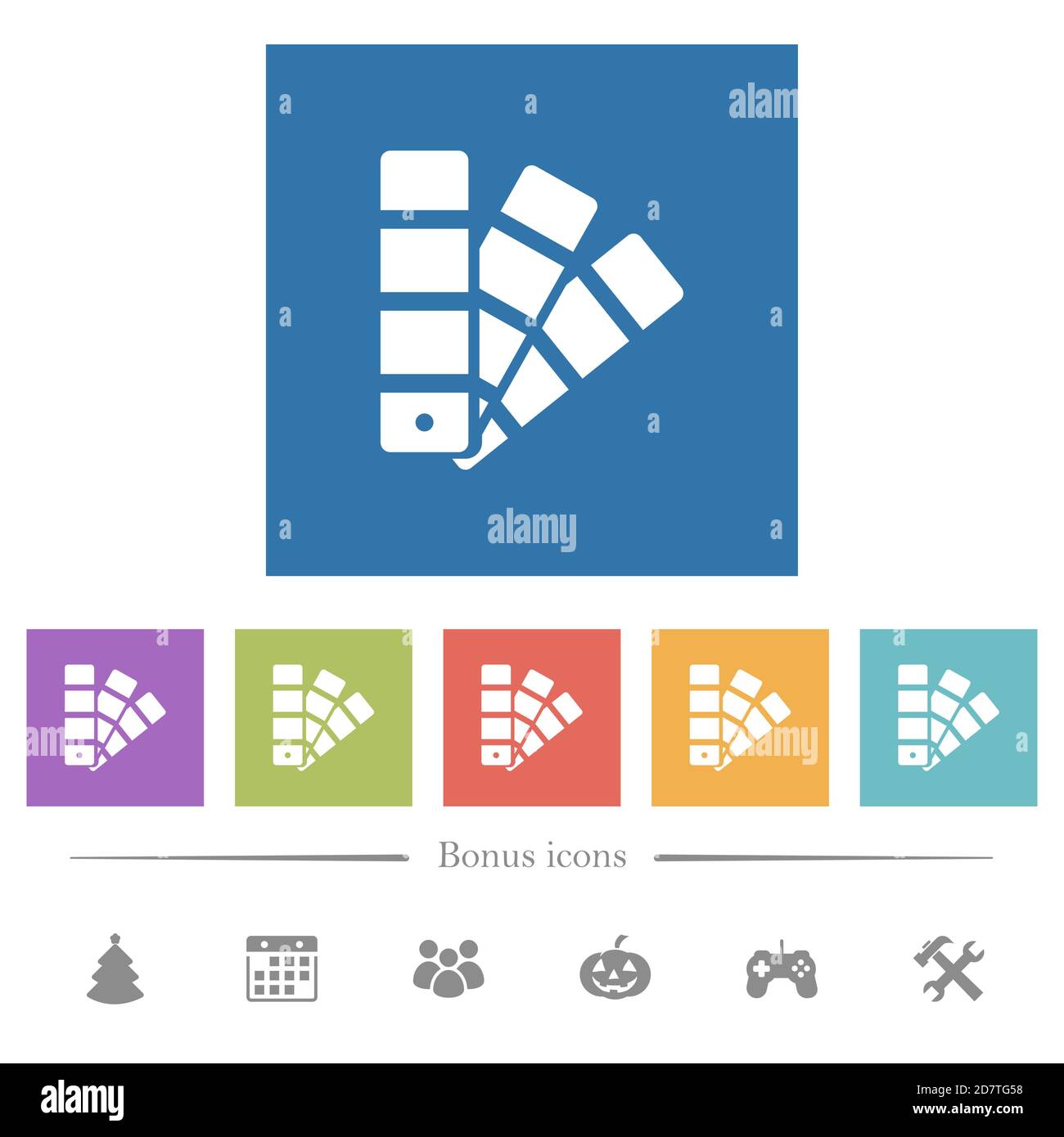 Color swatch flat white icons in square backgrounds. 6 bonus icons ...