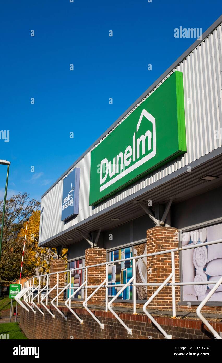 Dunelm shop sign exterior and Pausa cafe at Shoreham in West Sussex UK Dunelm is the UK's leading home furnishing retailers Stock Photo