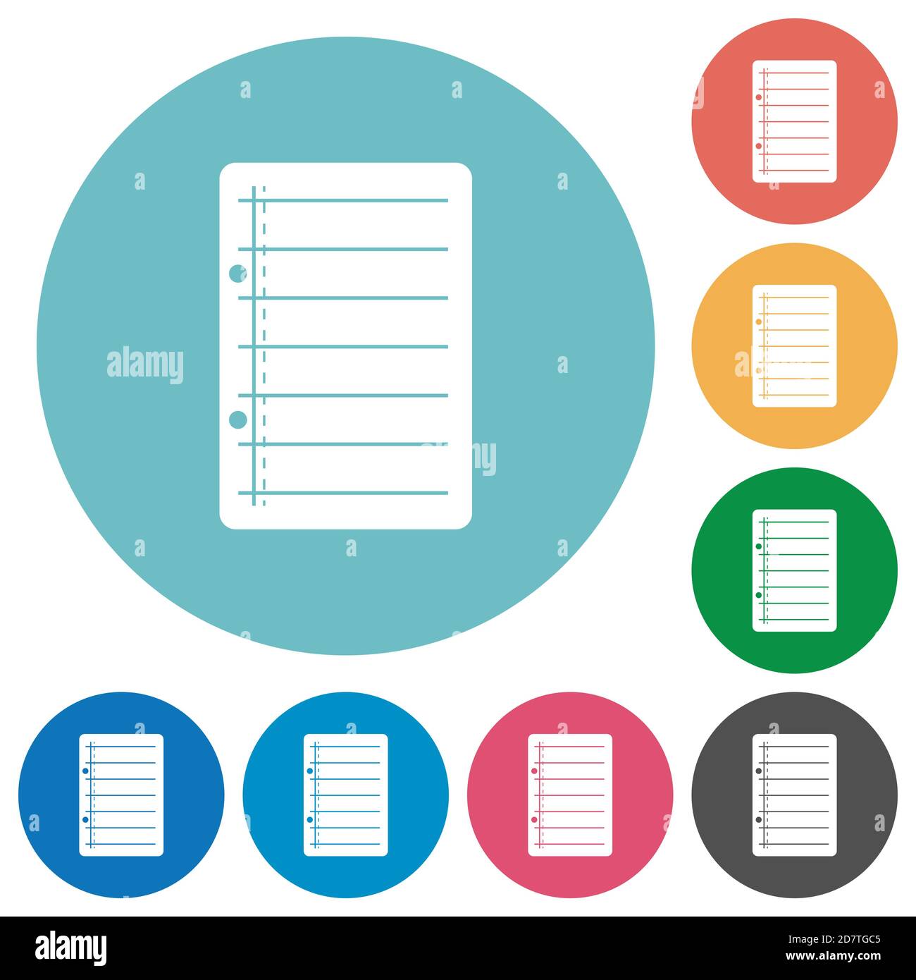 Scratch pad flat white icons on round color backgrounds Stock Vector