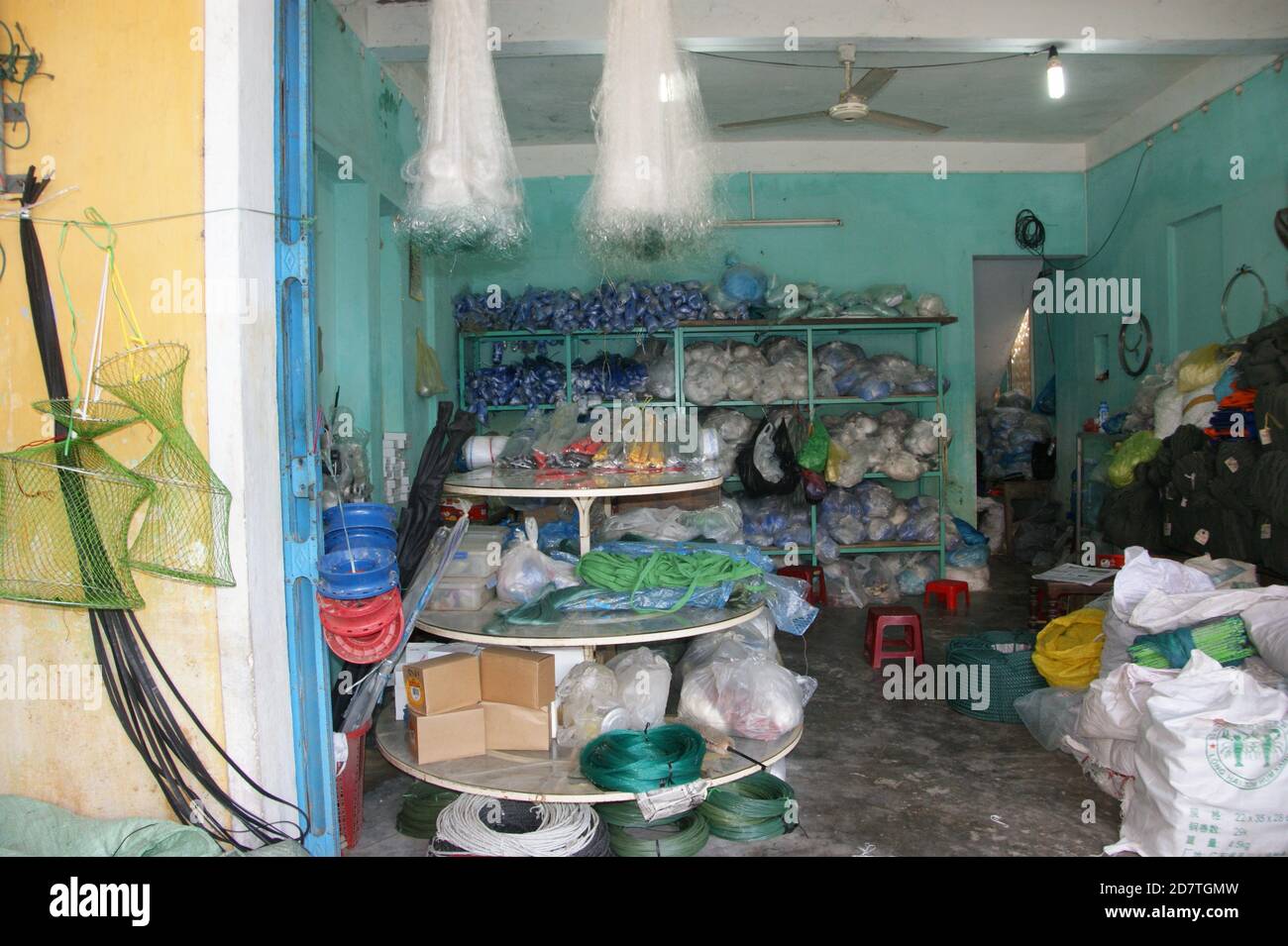 Fishing tackle shop, well stocked with everything a fishing trawler needs to work in the South China Sea. Stock Photo