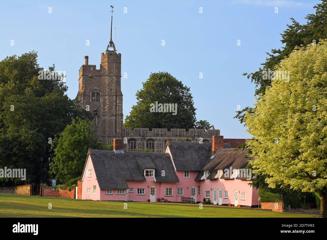 Village of Cavendish with church and thatched cottages, Suffolk