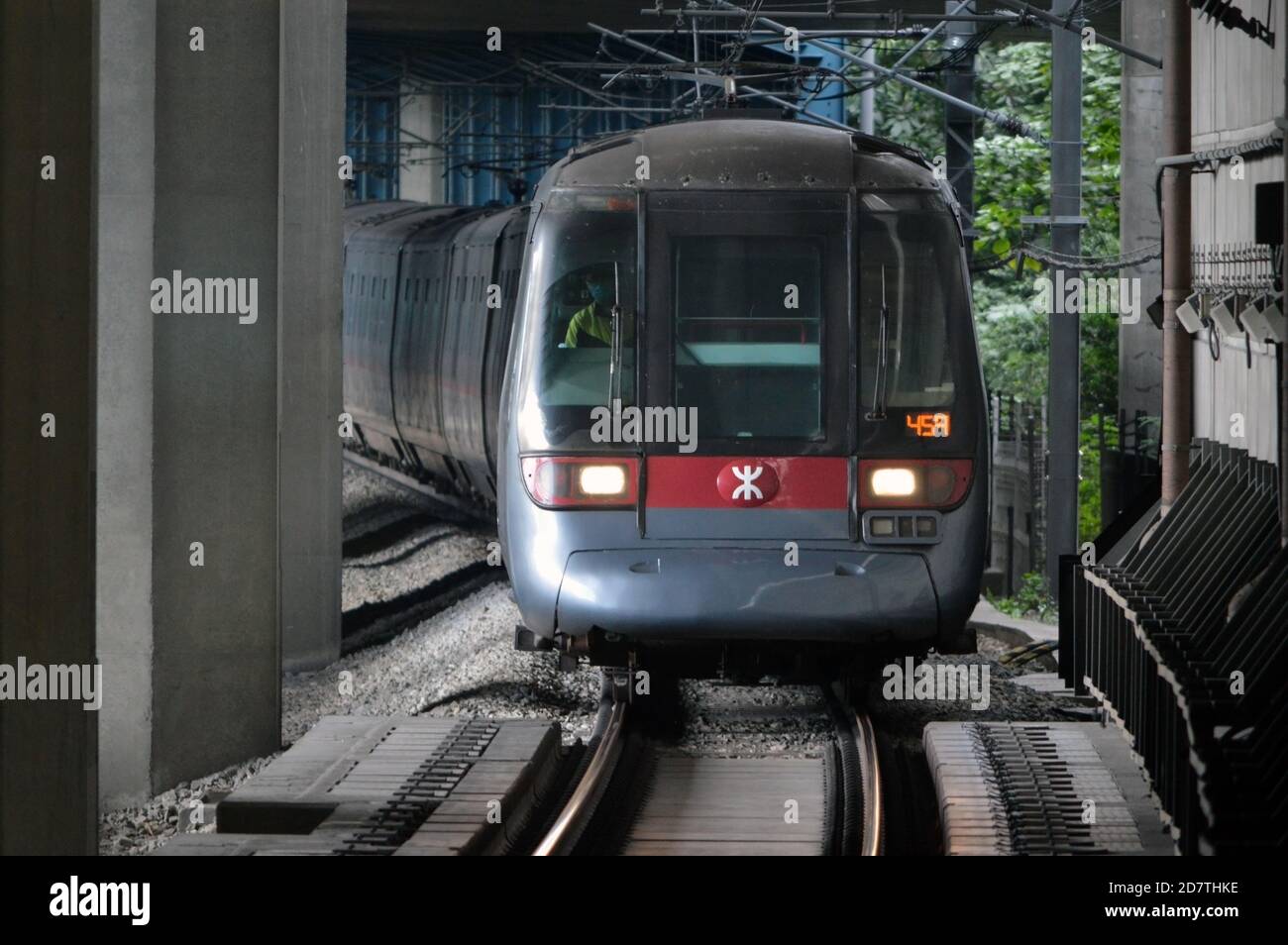 Cab car of Adtranz–CAF EMU running on the Tung Chung Line of the MTR system in Hong Kong Stock Photo