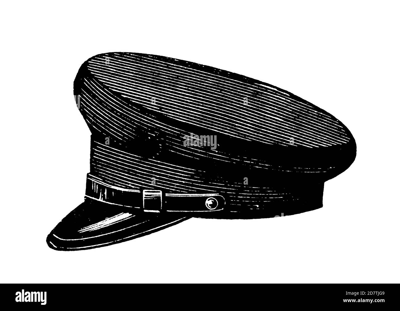 19th-century engraving of a peaked cap (isolated on white). Published in Specimens des divers caracteres et vignettes typographiques de la fonderie by Stock Photo