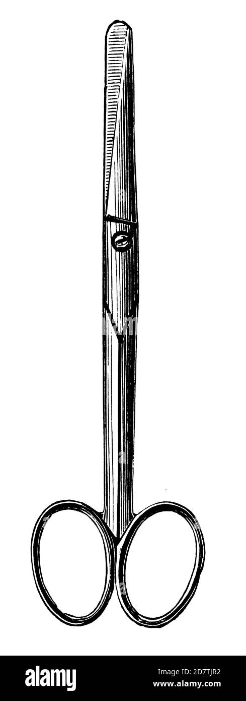 Antique engraving of a pair of medical scissors (isolated on white). Published in Specimens des divers caracteres et vignettes typographiques de la fo Stock Photo
