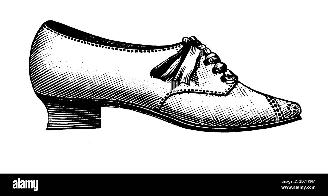 Vintage Shoe Industry Advertising - Classic Original Vintage Shoe Design Black and White Antique Illustration Isolated on White from Original Art Stock Photo