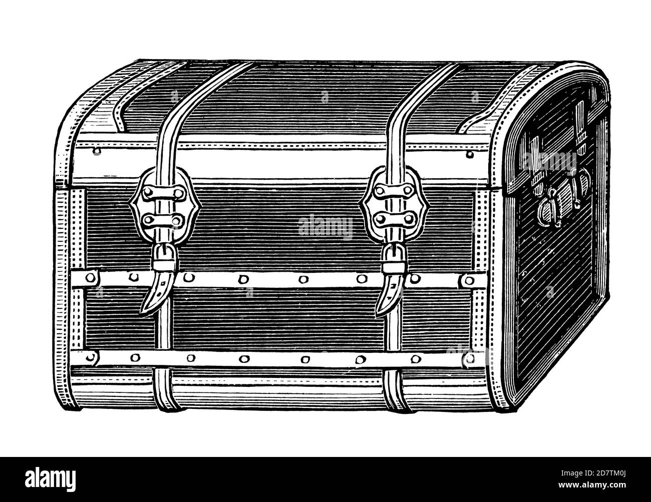 Vintage Travel Suitcase - Original Antique 19th Century Tourism Advertising Design Black and White Illustrations of Travel Accessories and Bags Stock Photo
