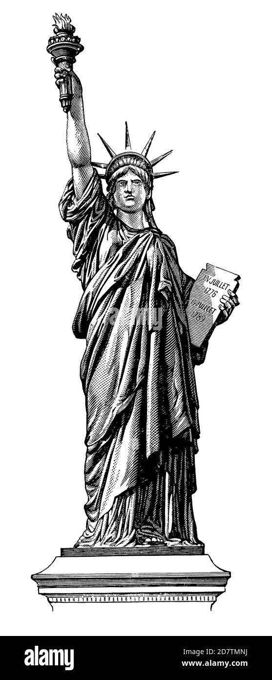 Statue of liberty, New York USA (black and white engraving) Stock Photo