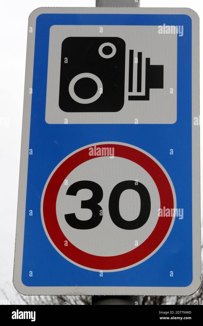 30 MPH road sign with camera Stock Photo