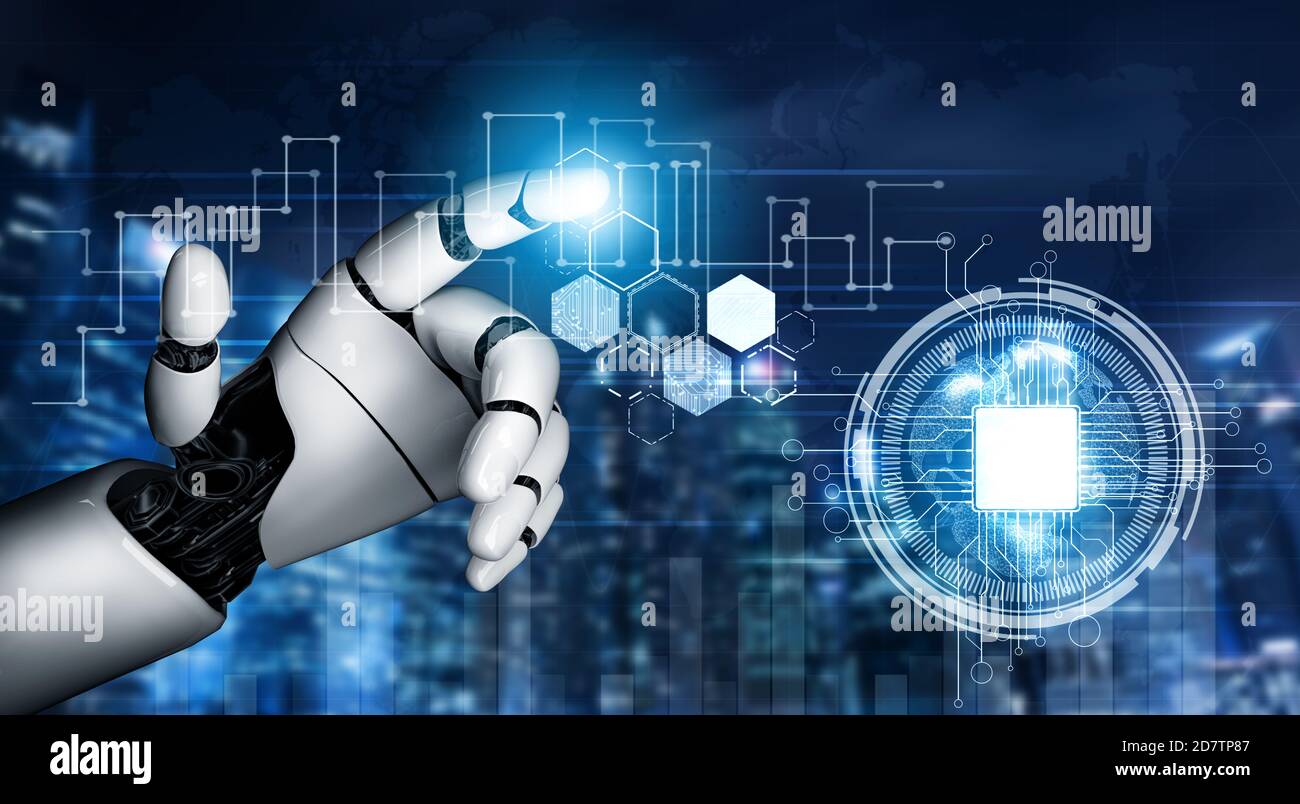 3D Rendering futuristic robot technology development, artificial