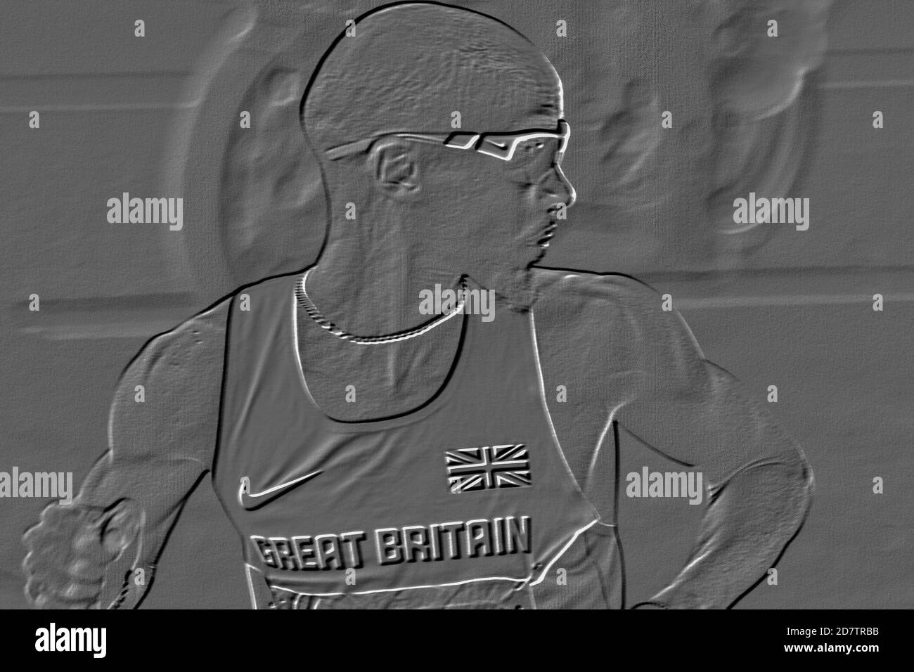 Mo Farah during his race in the London Marathon looking back.London Marathon results 2014: Mo Farah finishes four minutes behind winner Wilson Kipsang in eighth place and admits 'I have gone straight in at the deep end'  Double Olympic gold medallist moved up to the 26.2-mile distance for the first time Stock Photo