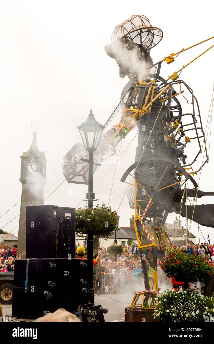 The massive puppet, The Man Engine, visits St Just, Cornwall, UK Stock Photo