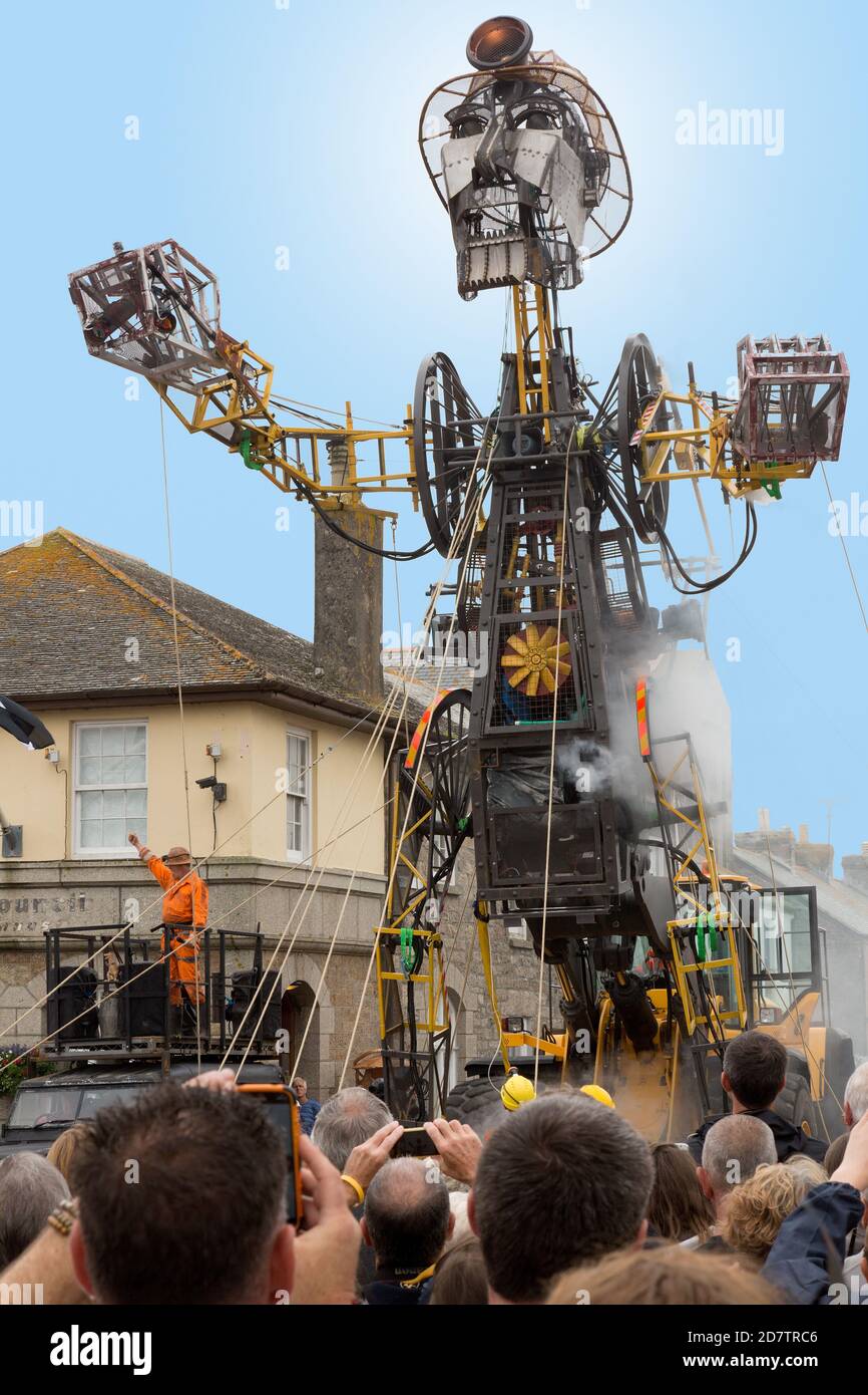 The massive puppet, The Man Engine, visits St Just, Cornwall, UK Stock Photo