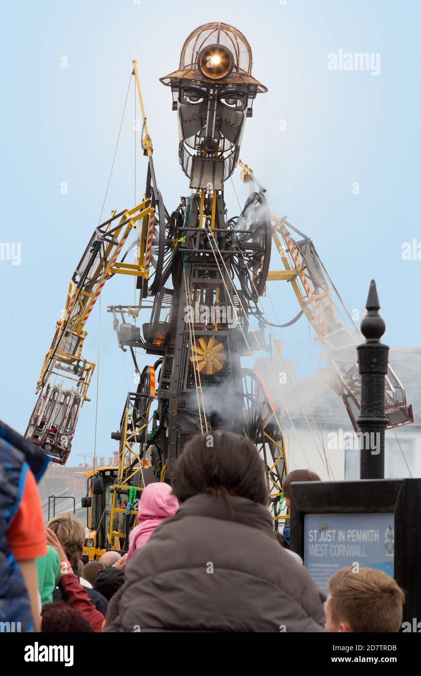 The massive puppet, The Man Engine, visits St Just, Cornwall, UK Stock Photo