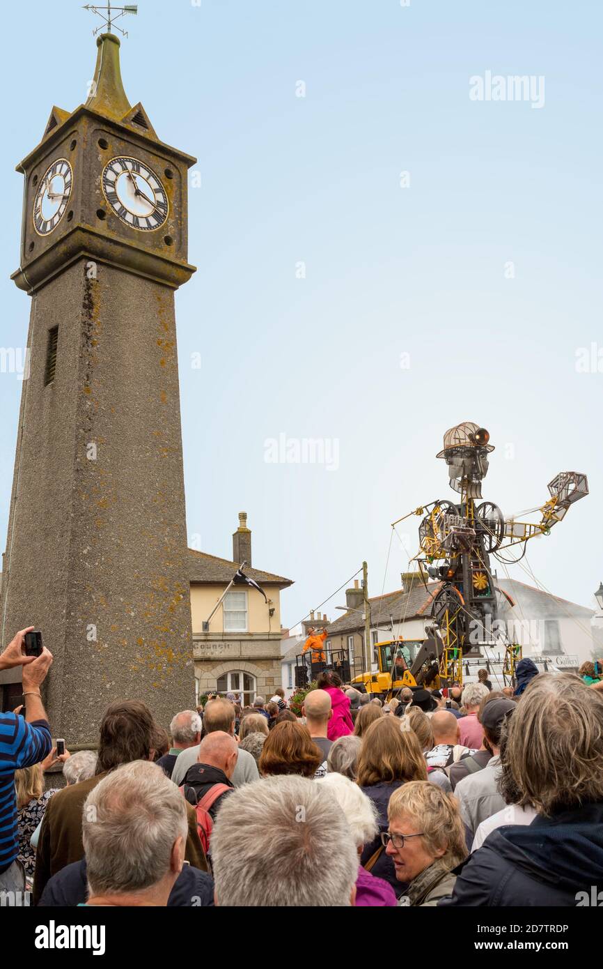 The massive puppet, The Man Engine, visits St Just, Cornwall, UK Stock Photo