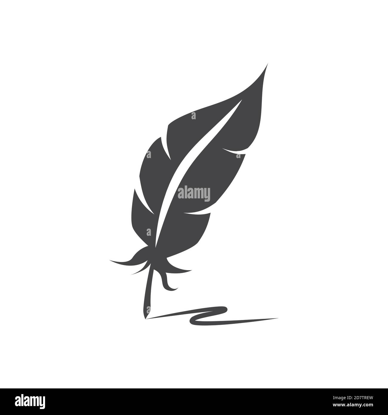 Feather pen. Drawing of ancient pen on white background in doodle style.  Concept for education. Stock Vector