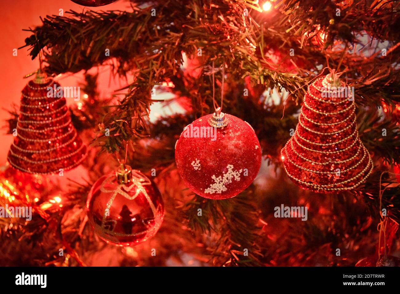 Christmas Tree and Lights background,Closeup detail defocused view
