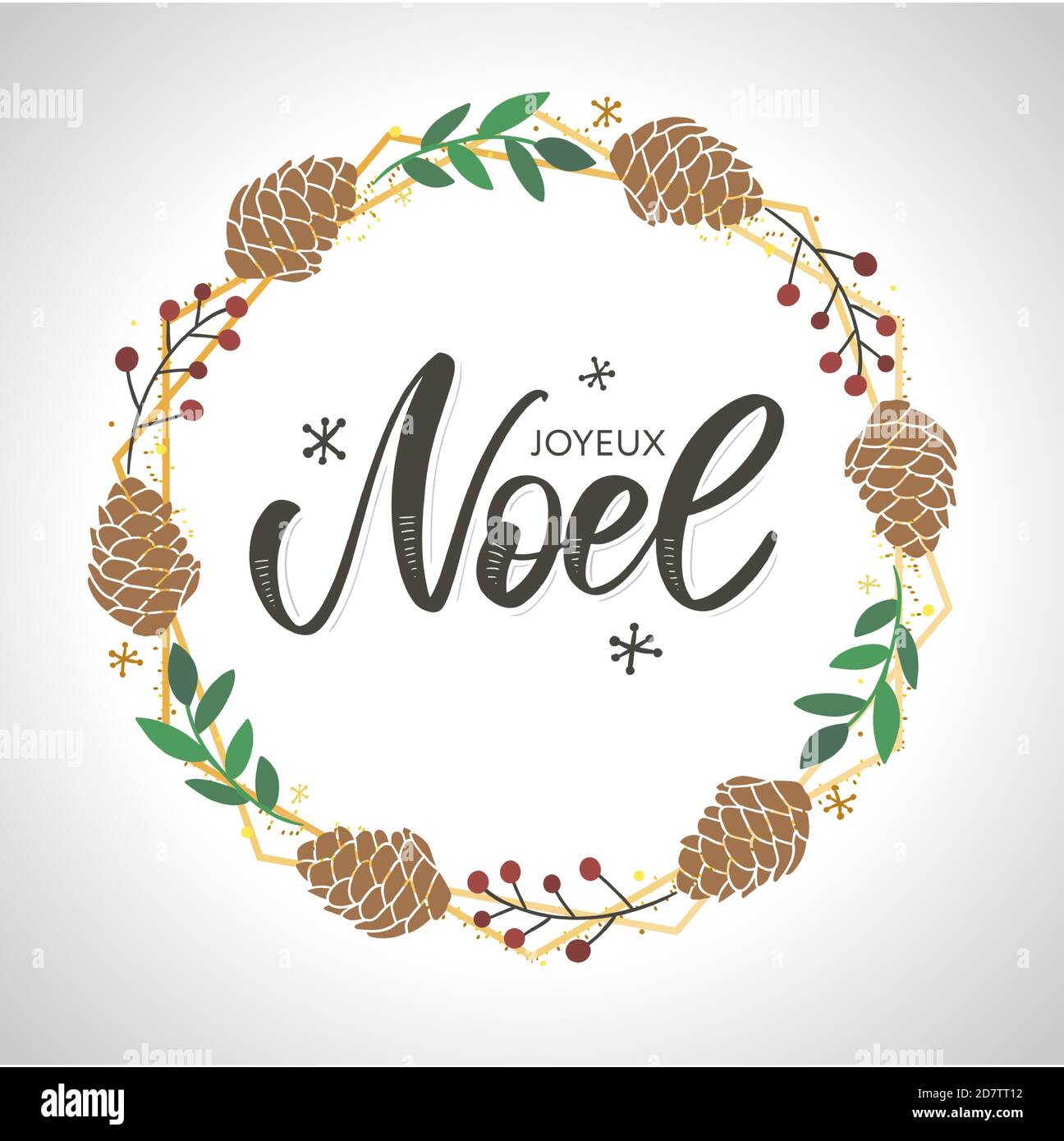 Merry Christmas card template with greetings in french language. Joyeux