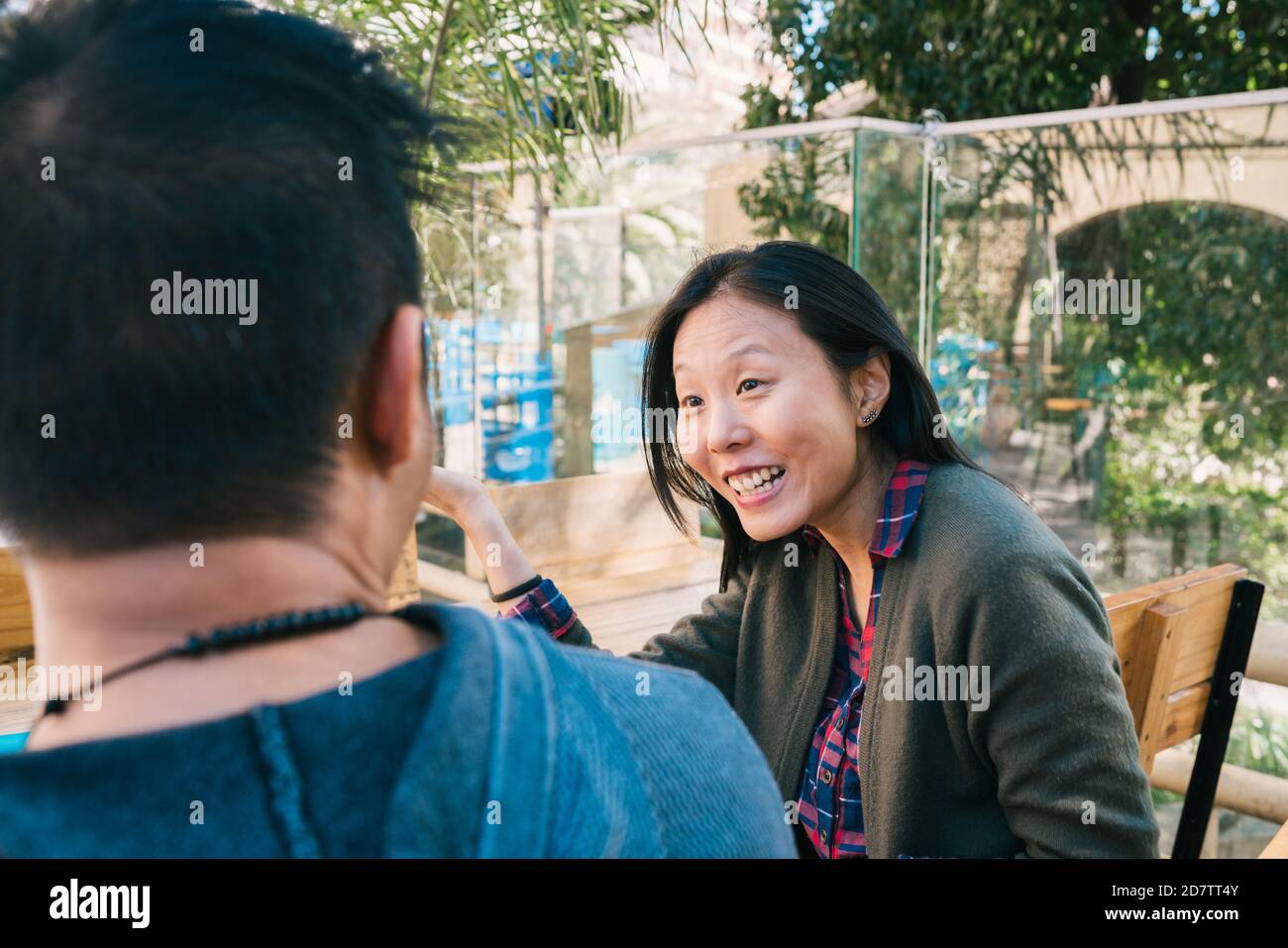 Portrait of young Asian couple enjoying a date and spending good time ...
