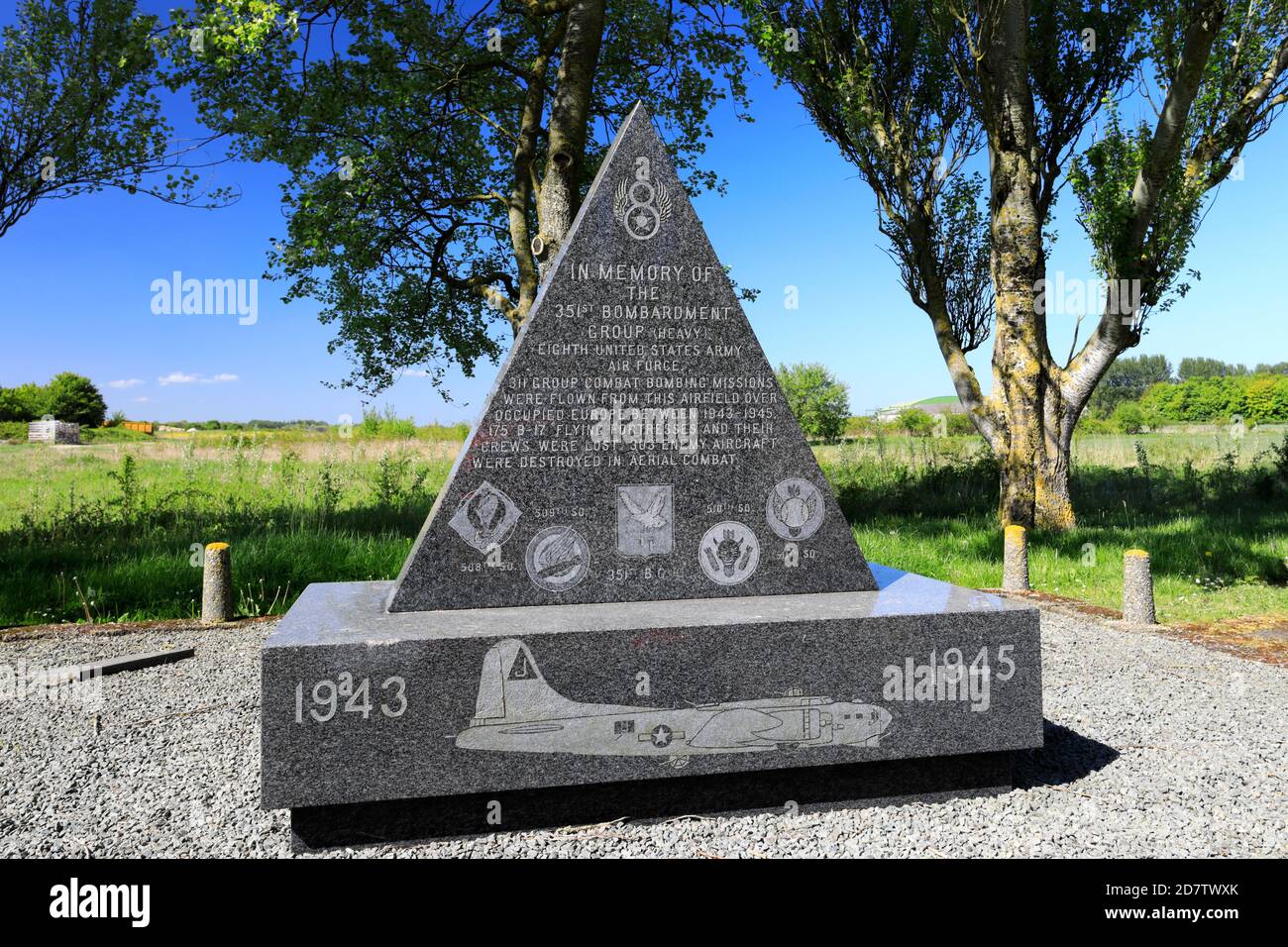 The 351st, 8th USAF Airforce Memorial at Polebrook village, Northamptonshire; England; UK Stock Photo