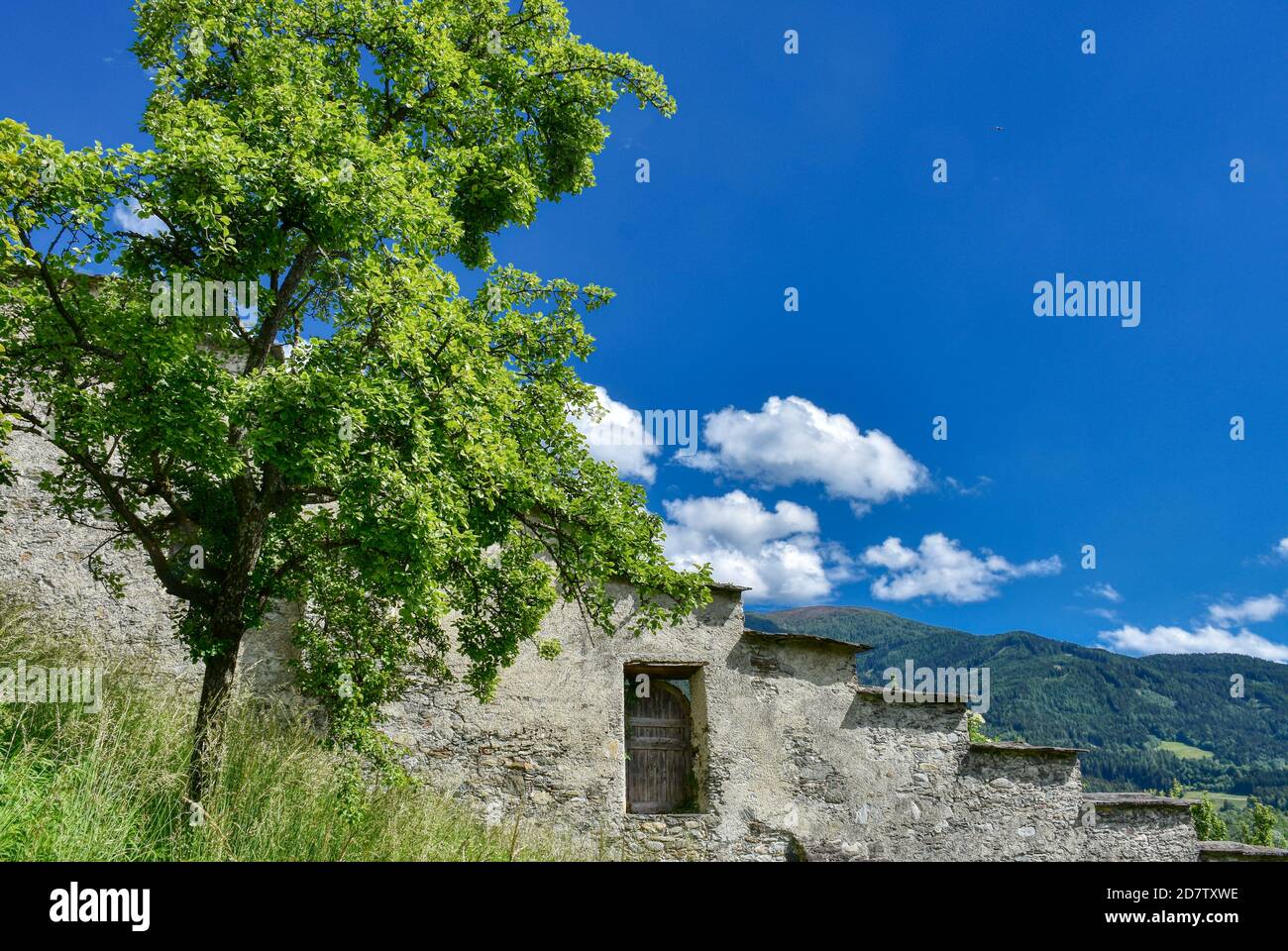 Gmünd, Gmünd in Kärnten, Stadt, Stadtkern, Altstadt, alte Burg, Burg Gmünd, Ruine, Burgruine, Höhenburg, Tor, Fenster, Turm, Burgfried, Kärnten, Spitt Stock Photo