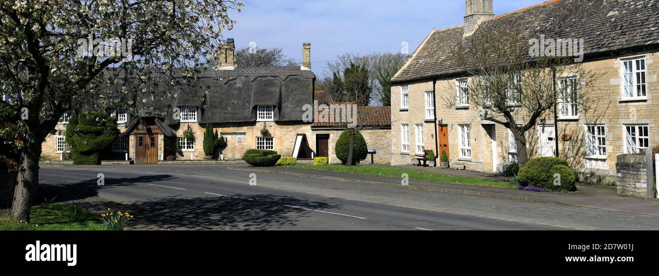Summer; the Green Man Pub; Marholm village green; Peterborough; Cambridgeshire; England; UK Stock Photo
