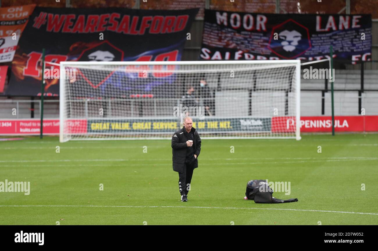 Salford co-owner and interim manager Paul Scholes seen before the Sky Bet League Two match between Salford City and Crawley Town at Moor Lane, Salford.   24 October 2020 Stock Photo