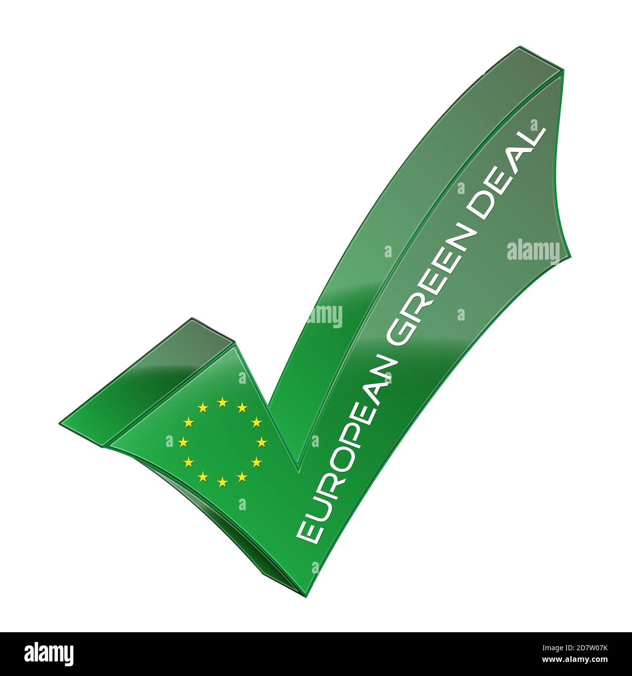 3D Haken grün European Green Deal isoliert auf weißem Hintergrund Stock Photo