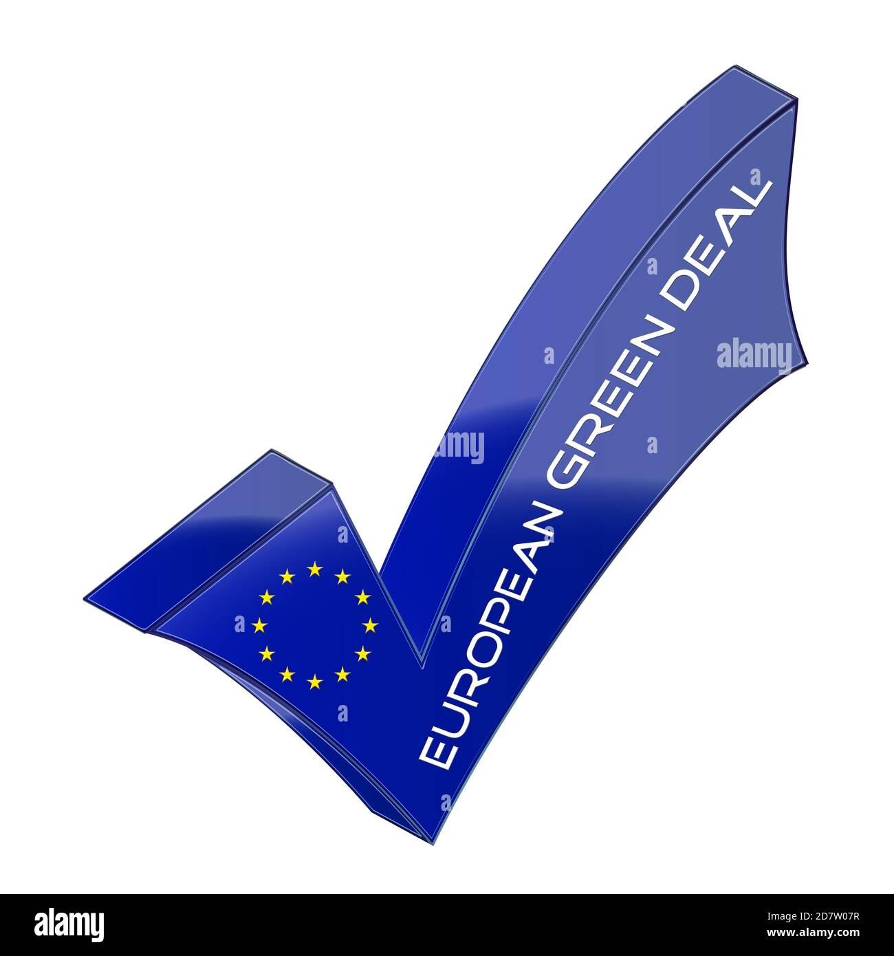 3D Haken blau European Green Deal isoliert auf weißem Hintergrund Stock Photo