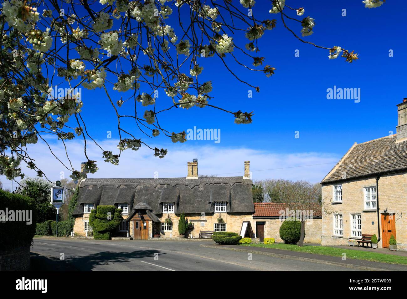 Summer; the Green Man Pub; Marholm village green; Peterborough; Cambridgeshire; England; UK Stock Photo