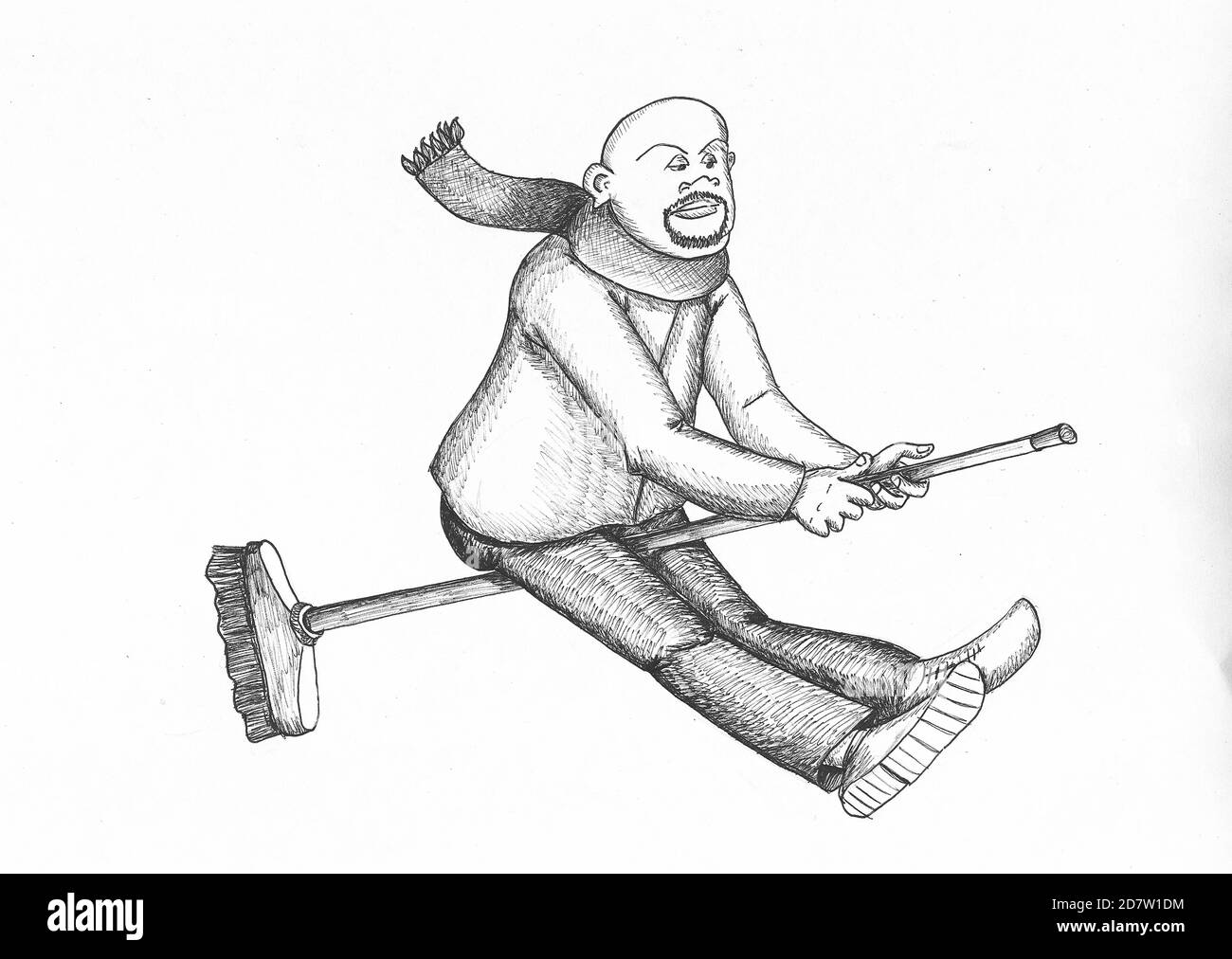 Wizard riding a broom. Illustration. Stock Photo