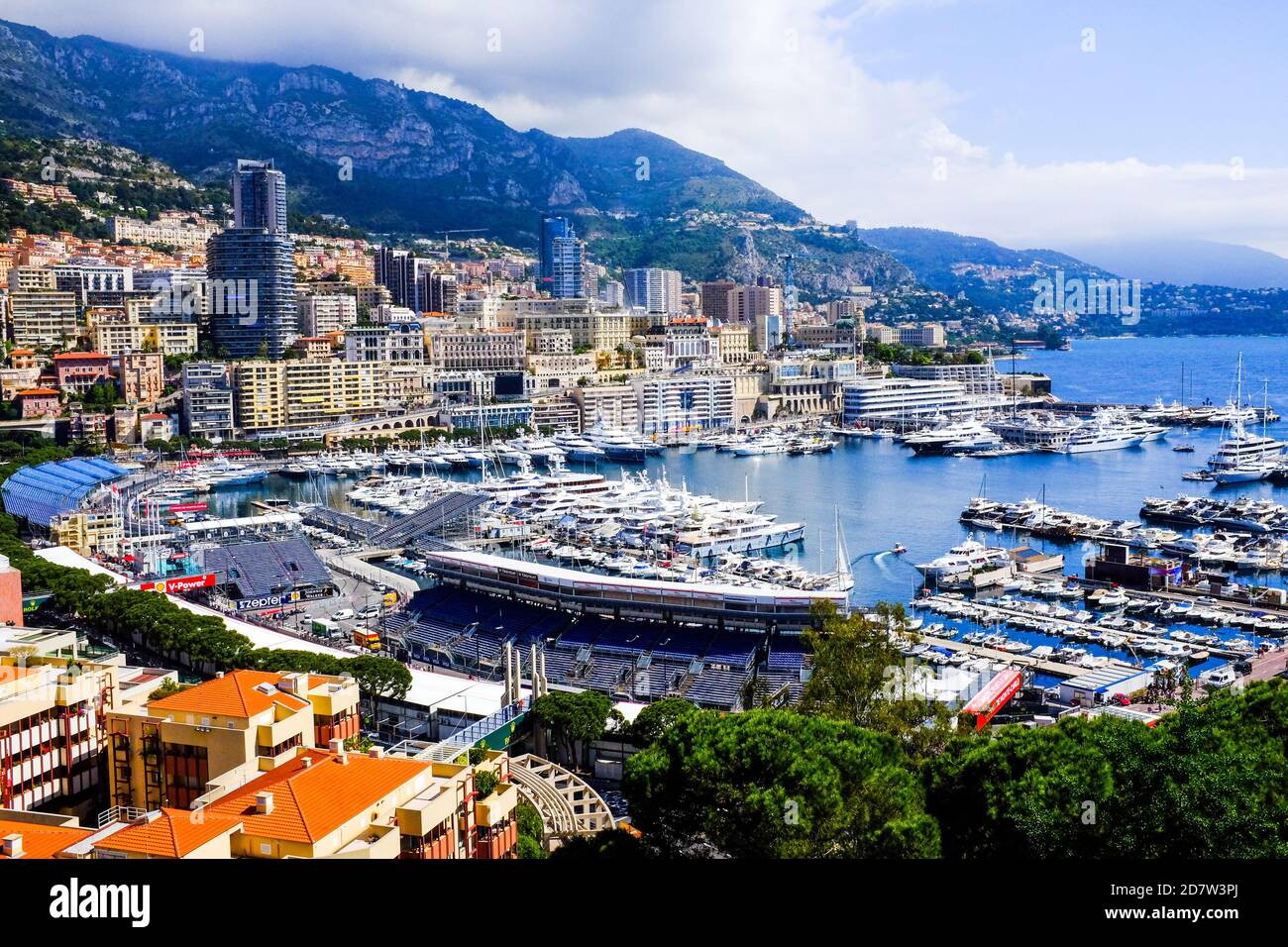 Port Hercule and a portion of La Condamine, the central ward of Monaco. Stock Photo