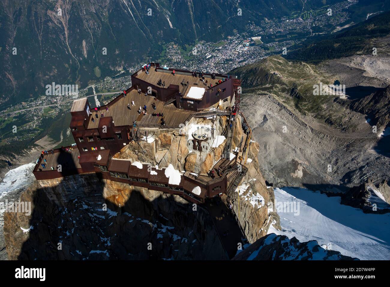 Aiguille du Midi peak and roof of cable car station seen from Skywalk