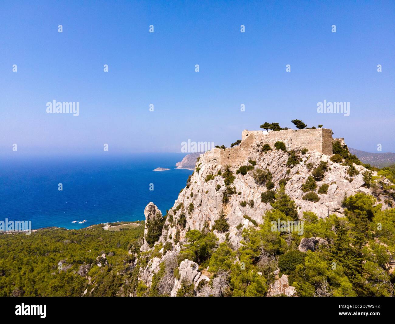 Elevated view of the ruins and remains of Monolithos castle in Rhodes, Greece Stock Photo