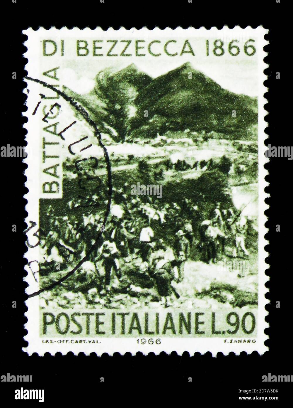 MOSCOW, RUSSIA - APRIL 15, 2018: A stamp printed in Italy shows Battle of Bezzecca, Centenary of the Battle of Bezzecca serie, circa 1966 Stock Photo